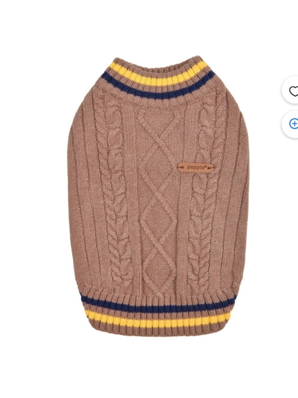 🆕-Puppia Joise- Brown Cable-Knit Dog Sweater w/Striped Trim- Small Medium Dogs - Picture 7 of 11